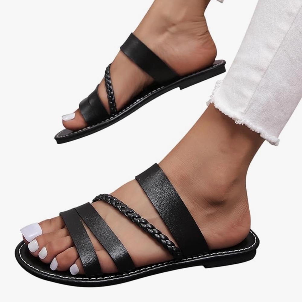 Braided Strap Slip On Sandals